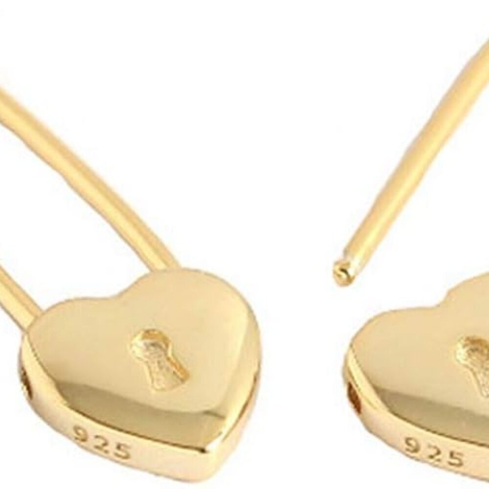 Heart Safety Pin Sterling Silver Small Hoop Earrings for Women Girls Minimalist